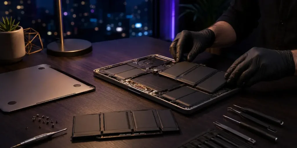 Technician replacing a MacBook Pro battery