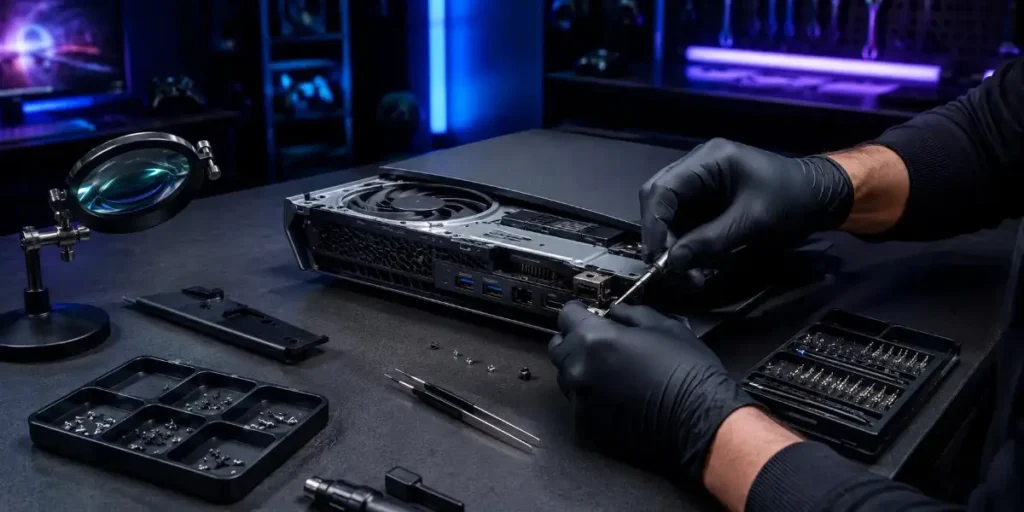 repairing the HDMI port of a gaming console at iCrack Merthyr Tydfil.