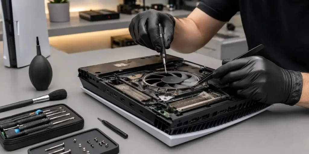 repairing an overheating gaming console fan at iCrack Merthyr Tydfil.
