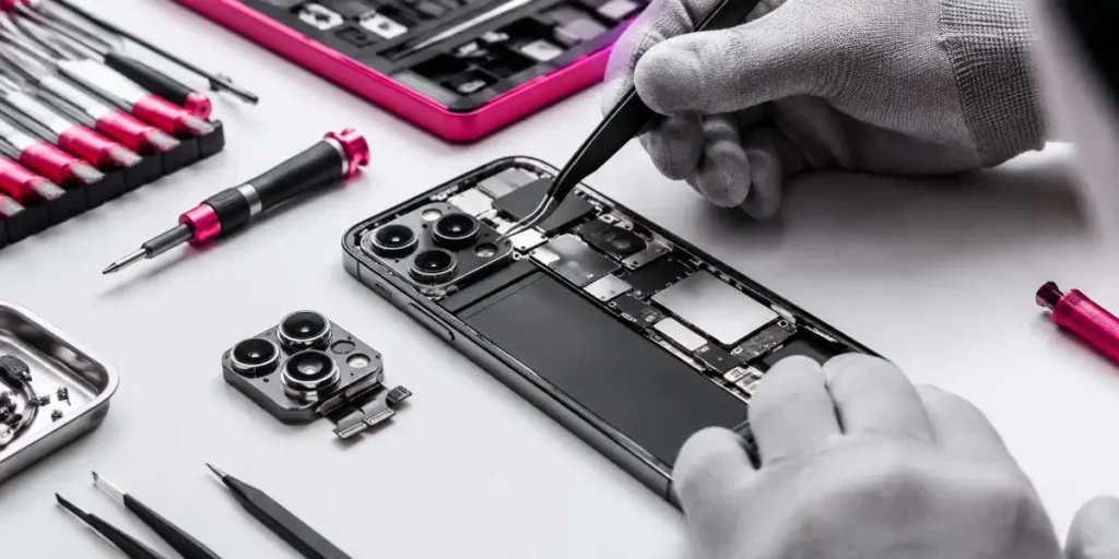 iPhone camera repair with a technician replacing the rear camera module at iCrack Merthyr Tydfil.