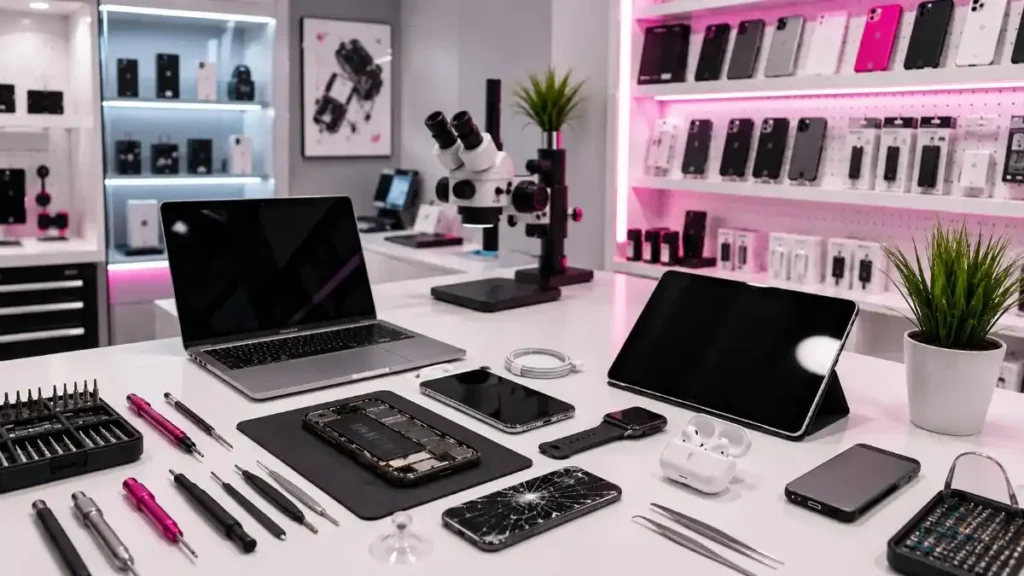 phone, laptop, MacBook and iPad repair workshop at iCrack Merthyr with professional repair equipment