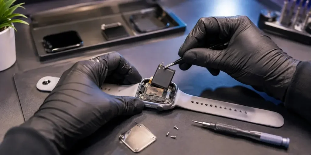 replacing the battery inside a smartwatch at iCrack Merthyr Tydfil.