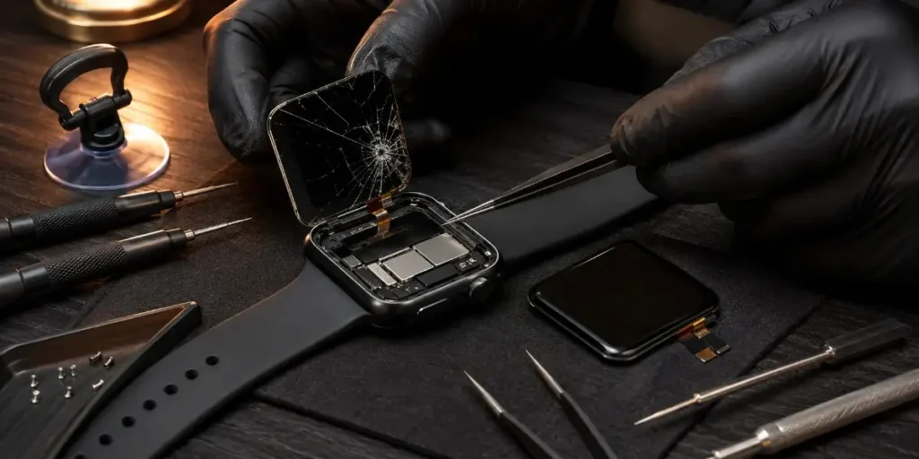 replacing the cracked glass and LCD screen of a smartwatch at iCrack Merthyr Tydfil.