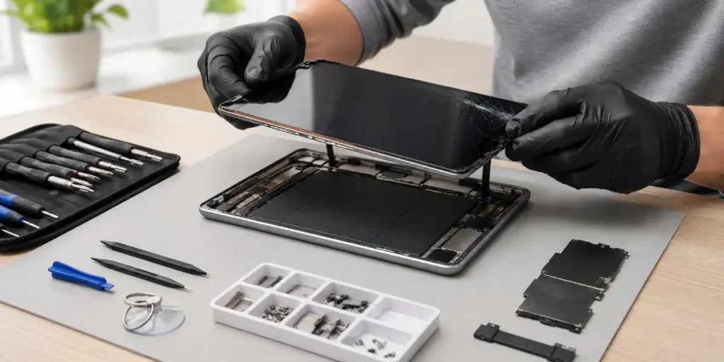replacing a cracked tablet screen at iCrack Merthyr Tydfil.